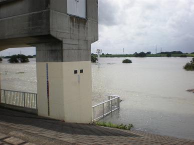 増水した利根川の写真"